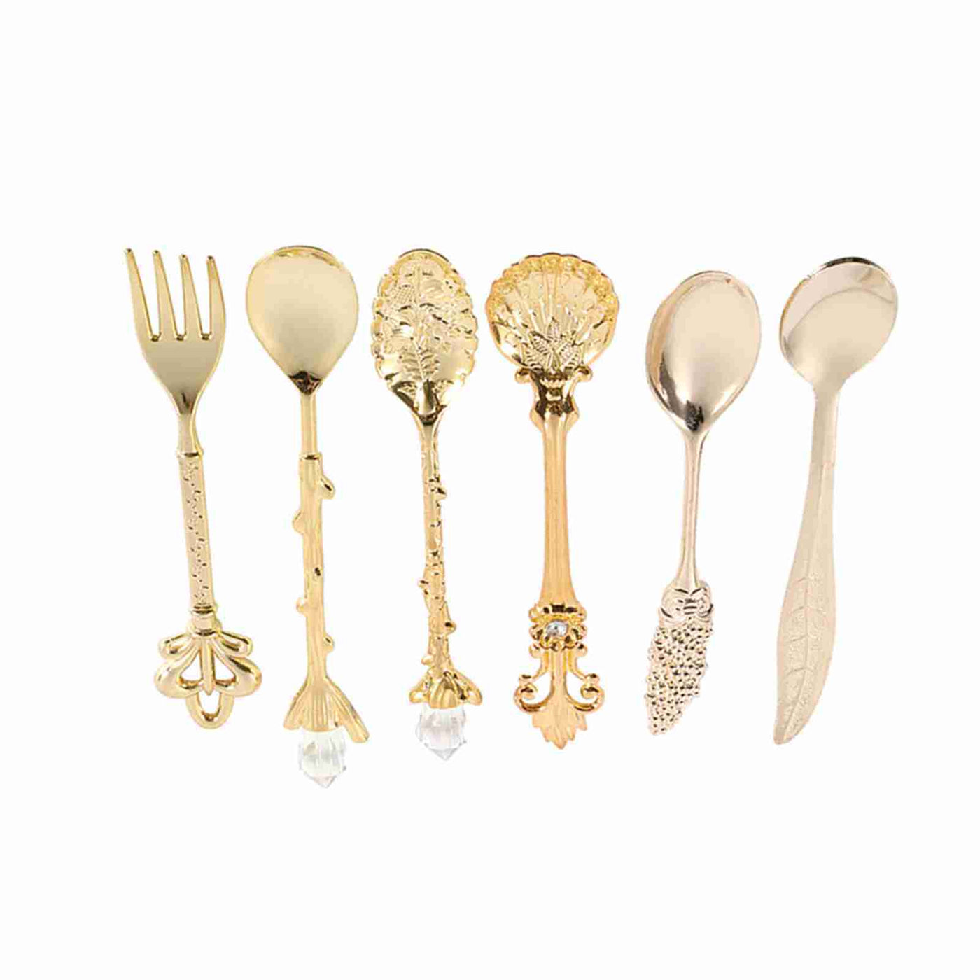 6Pcs/Set Retro Royal Style Metal Mini Coffee Spoons and Fork Kitchen Fruit Accessories Golden